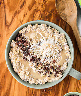 Outshine tahini coconut overnight oats in a mug