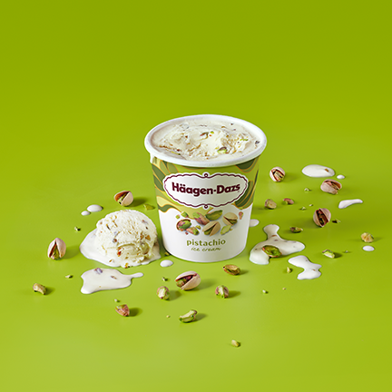 ICE CREAM Pistachio Lightly roasted and salted California pistachios paired perfectly with velvety pistachio ice cream. You'll go nuts over it.