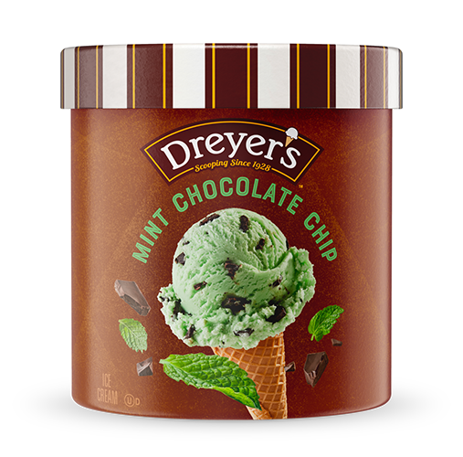 Carton of Dreyer's mint chocolate chip ice cream