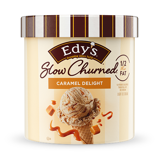 Carton of Edy's slow churned caramel delight ice cream