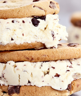 Chocolate chip cookie ice cream sandwich