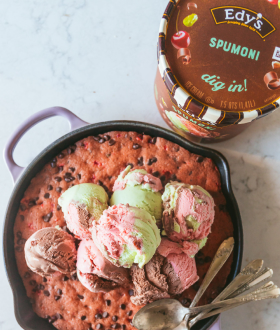 Edy's spumoni ice cream on skillet cookie