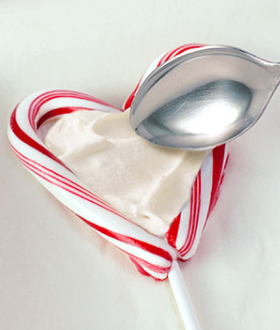 Candy cane hearts with Edy's vanilla ice cream