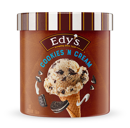 Carton of Edy's cookies 'n cream ice cream