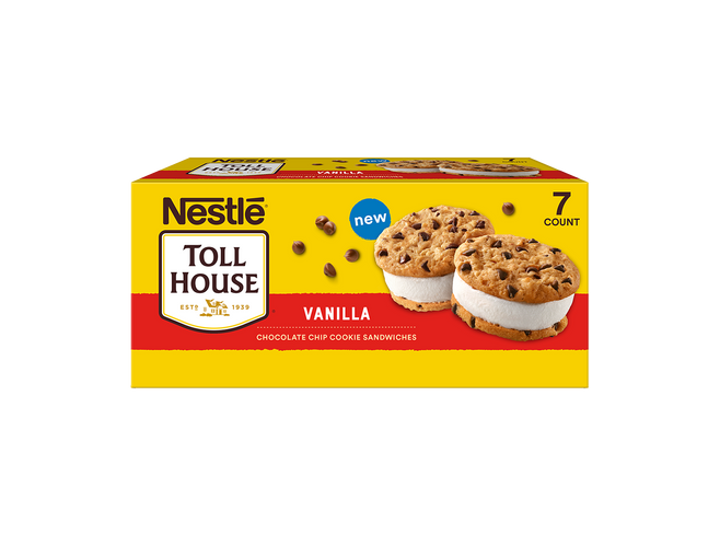 Box of Toll House mini chocolate chip ice cream sandwiches