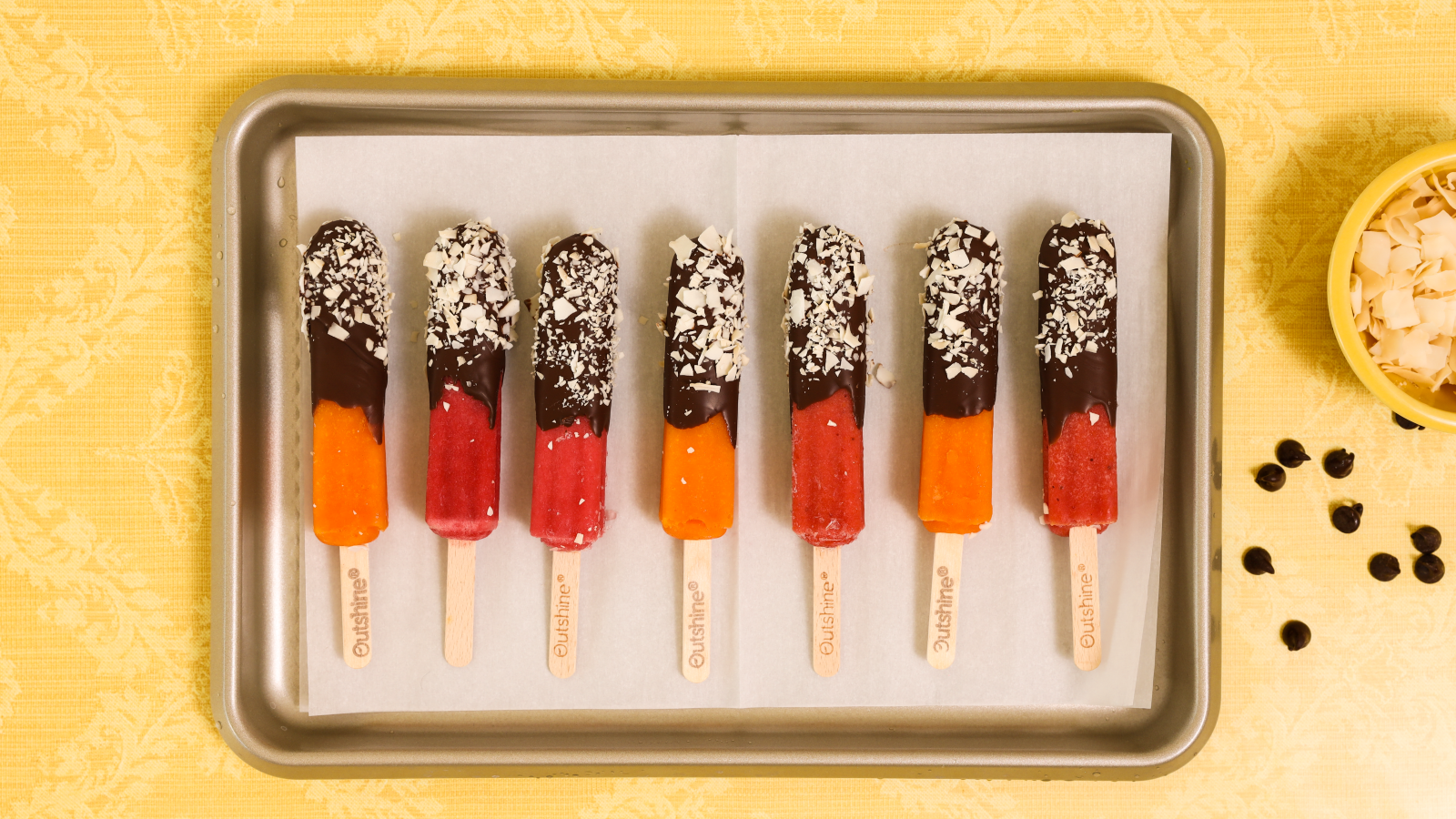 Finished Fruit Pops On Baking Sheet