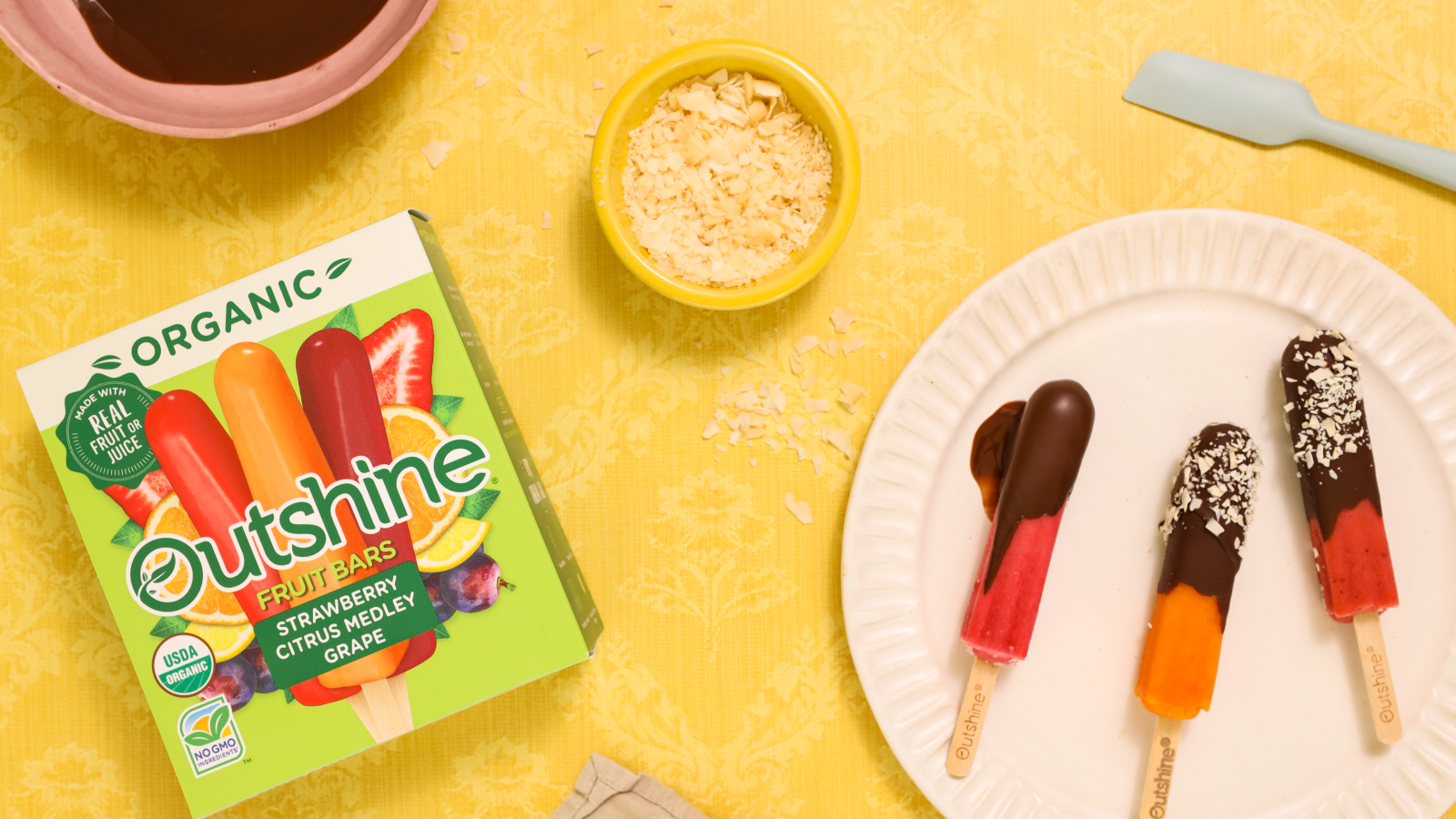 Fruit Pops Dipped In Chocolate And Coconut Flakes